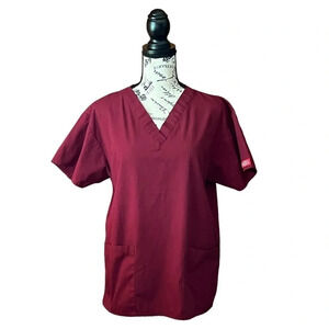 Dickies mens burgandy v neck pullover short sleeve scrub medical shirt S/M